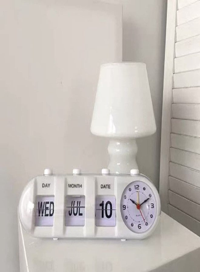 CHEOTIME Auto Flip Clock, Retro Table Clock Non Ticking Calendar Alarm Clocks Jump Desktop Clocks with Date, Month, Day of Week Display (White) - Image 2